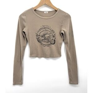 Y2K Garage Women Small Cropped Baby Tee Motorcycle Streetwear Indie Grunge Urban